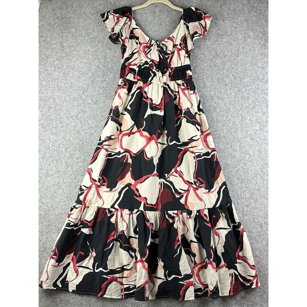 Nine West Maxi Dress Womens S Flutter Sleeve Babydoll Casual Coastal Boho Lined